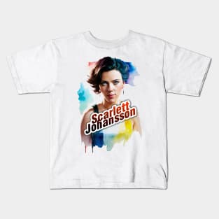 scarlett ingrid johansson watercolor hand drawing graphic design and illustration by ironpalette Kids T-Shirt